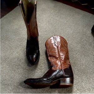Vintage Tony Lama Signature Cowboy Boots Brown Lizard